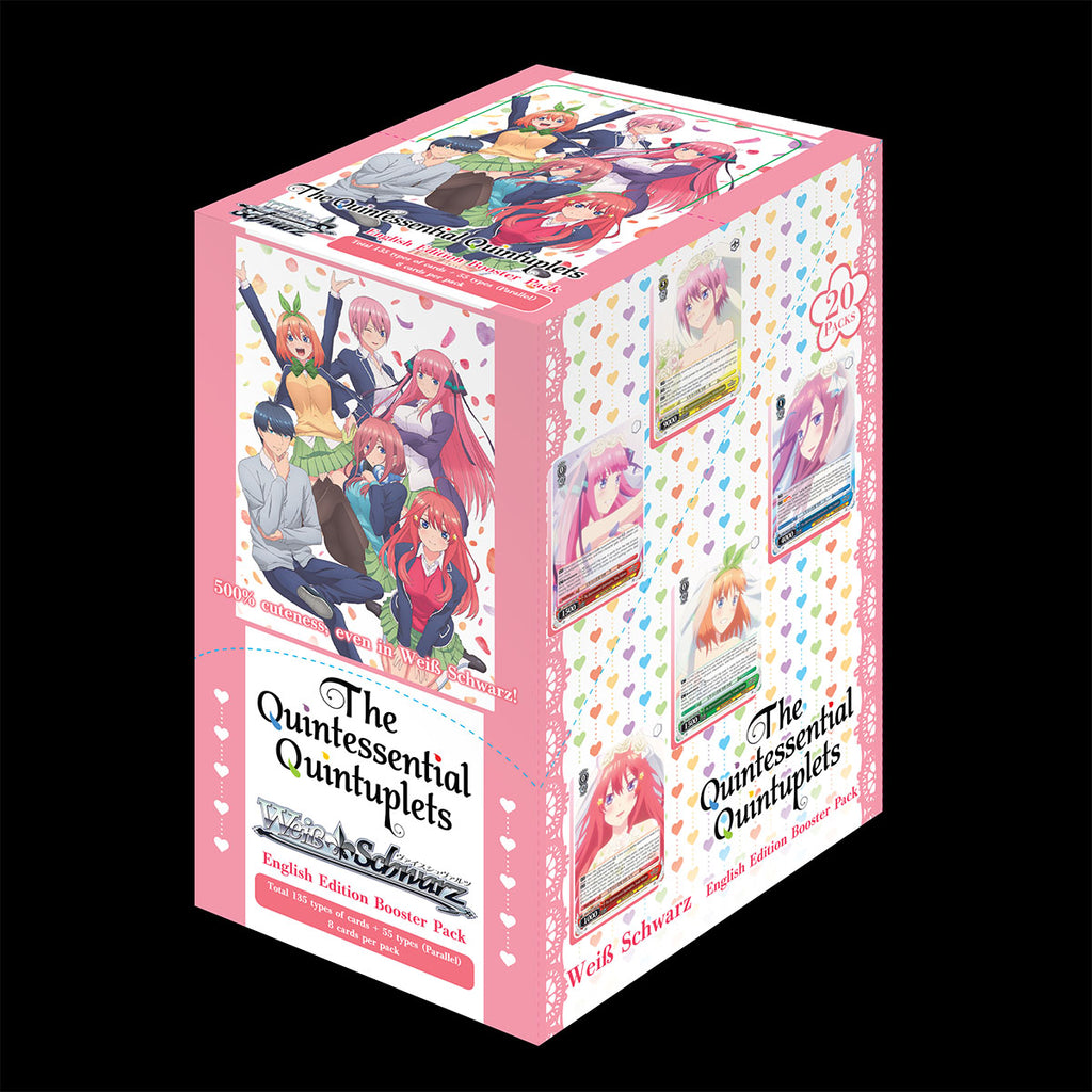the quintessential quintuplets booster box Collecting More With Special Premium stamped signature card information for cast members Kana Hanazawa asIchika Nakano Ayana Taketatsu as Nino Nakano Miku Ito as Miku Nakano Ayane Sakura asYotsuba Nakano Inori Minase as Satsuki Nakano You can build a deck only with cards with card numbers starting withNeo Standard classification 5HY/ Bushiroad The Quintessential Quintuplets Vol.